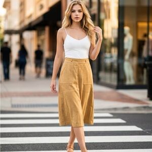 Vintage Ciao Sport Ltd Tan Suede Midi Skirt Size 6 High Waist